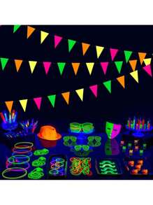 1 件，4 米 5 色霓虹纸发光旗帜横幅悬挂装饰，发光派对，80 年代夜光派对旗帜横幅黑光