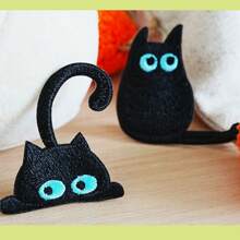 Iron-On Embroidered Patch, Cute Blue-Eyed Black Cat Embroidery Cloth Patch, Soft & Adorable Decoration For Scrapbook, Bag, Clothes Hole Cover, Self-Adhesive