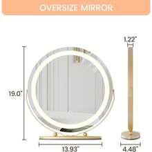 HomelyHues 19 Inch Vanity Mirror With LED Lights, HD Makeup Mirror With Touch Control & 3 Color Lighting Modes, Round Desk Mirror, 360°Rotation, For Bedroom Tabletop, Easy To Install - 金色 - 查看 6