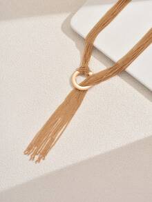 1pc Elegant Wedding Season Sparkling Simple Circle Tassel Adjustable Long Necklace, Bridal Accessory Gift - Golden Yellow LNP0891 - View 5