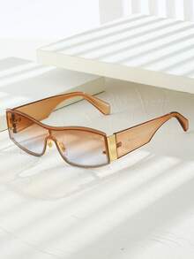 1 件男女通用金属方形无框时尚眼镜，复古街头风格拼色优雅时尚眼镜，适合休闲/度假