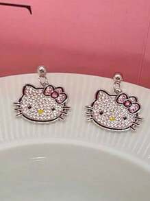 Sanrio 1 Pieza Pendientes de Kitty Kawaii de Sanrio Hello Kitty con alfileres de plata en forma de gatito, accesorios decorativos y regalos para fiestas (Algunas partes pueden ser aleatorias)