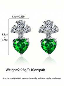 1 Pair, Minimalist Summer European & American Gift, Fashion Zirconia Heart-Shaped Gem Stud Earrings, Suitable For Women's Holiday Decoration And Wearing