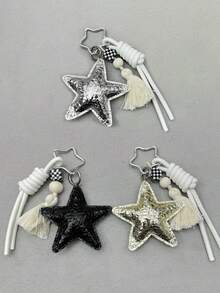 Blogger With The Same Personalized Car Keychain DIY Creative Keychain, Key Pendant, Heart&Stars Pendant, Alcove Bag Pendant, Couple Handwoven Lachard Bag