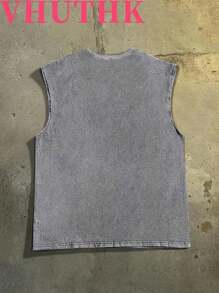 VHUTHK (240g Sleeveless Pure Cotton Washed Vest) 240g Spring/Summer Heavyweight Pure Cotton Washed Vest, Suitable For Daily Wear, Sleeveless Vest Printed With The Letters' ADE 'and Portrait Print