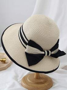 Chapeau de soleil pour femmes pour l'été, chapeau de plage style coréen avec nœud, chapeau seau confortable et respirant, casquette polyvalente tressée en paille