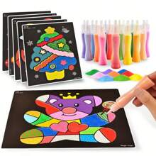 10pcs Glitter Painting Set, DIY Handmade Colorful Sand Art Craft Kit, Sparkly Sand Painting For Men & Women, Cute Cartoon Small Gift