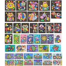 10pcs Glitter Painting Set, DIY Handmade Colorful Sand Art Craft Kit, Sparkly Sand Painting For Men & Women, Cute Cartoon Small Gift