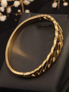 1 buc. Brățară tip manșetă asimetrică din oțel inoxidabil placat cu aur de 18K, stil vintage, la modă și versatilă, potrivită pentru purtarea zilnică a femeilor, cadou pentru iubită