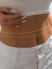 HOTNICE Fashionable And Personalized Round Bead Chain Twisted Chain Double-Layer Women's Waist Chain - Yellow Gold - View 2