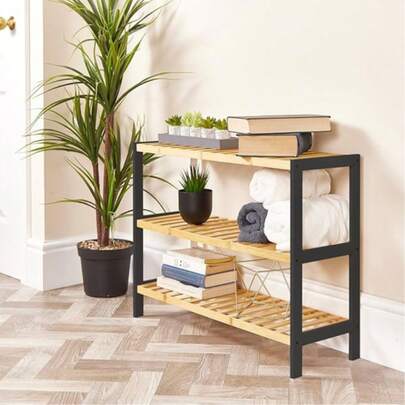 Royalswill Natural Bamboo Shoe Rack 3 Tier Easy To Assemble & Sturdy Design Vertical Shelf Organiser, Ideal For Hallways, Bedrooms, Bathrooms, Hallways And Small Spaces Large Capacity