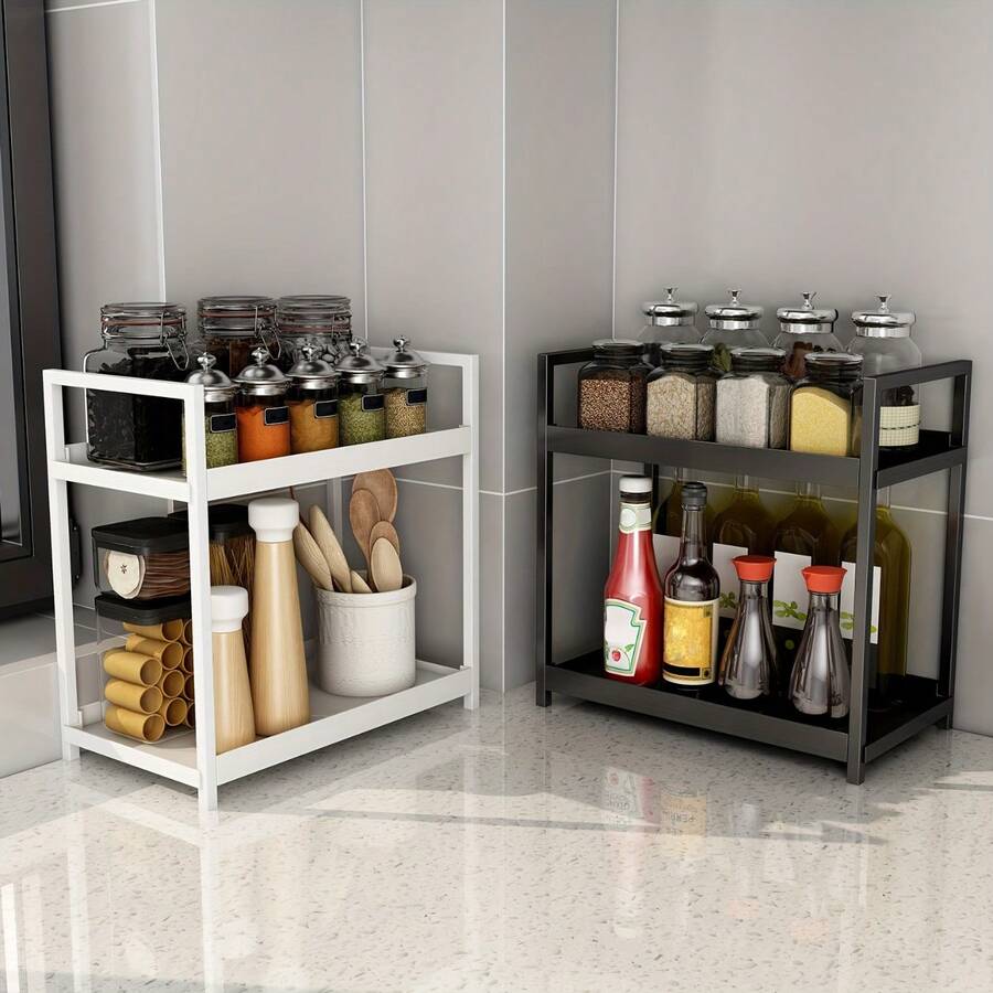 1/2pcs Metal Vanity Makeup Storage Shelf, Cosmetics Storage Rack, Double Layer Shower Gel Skin Care Storage Organizer, Bathroom Countertop Standing Shelf, Household Storage And Organization For Kitchen, Bedroom, Bathroom, Office, Desk Utility Racks - Multicolor - View 1