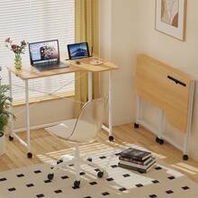 Home Office, Wood + Metal, Computer Desk, Load-Bearing, With Card Slot + Folding Function, 90x56x75cm - Wood Color - View 5
