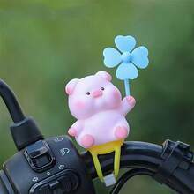 1pc Cute Windmill Bicycle Decor - Adorable Piglet With Blue Flower Bow, Durable White PVC Material, Wind-Powered, Suitable For Mountain Bikes, High-Quality Non-Electric Bicycle Accessory