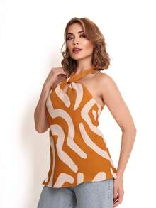 Duna Women's Tank Top Twist Front And Back Basic - Rust Brown - View 3