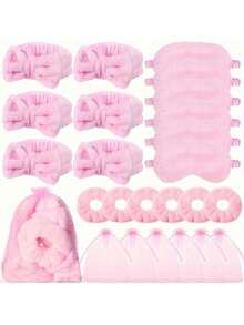 4/8/12/16/20 件/套水疗过夜派对套装：粉色头带、毛绒眼罩、天鹅绒发圈和欧根纱袋 - 非常适合女孩的睡衣派对和水疗活动母亲节毕业典礼 - 彩色 - 查看 2