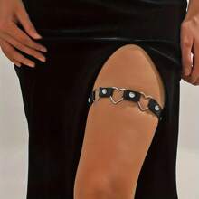 1/3Pcs Night Seduction Adjustable Leg Garter Belt For Women - Soft PU Leather Thigh Chain With Spike & Lace Details, Stretchy Gothic Rave Accessories For Valentine's Day, Music Festivals, K-Pop Stage Style