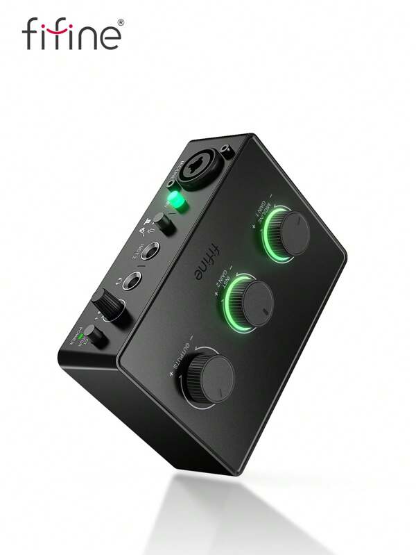 FIFINE Tarjeta de sonido para grabación musical, interfaz USB para transmisión en directo y podcasting con XLR, monitor, alimentación fantasma de 48V, mando de ganancia, mezclador de audio para PC para podcasting, grabación de instrumentos, guitarra, creación de contenido de video, voz -FIFINE Ampli1
