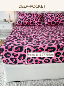 Bộ ga trải giường 4 món 100% Polyester họa tiết da báo hồng (2 vỏ gối + 1 ga trải giường + 1 ga bọc nệm) - Nhiều màu - Xem 6