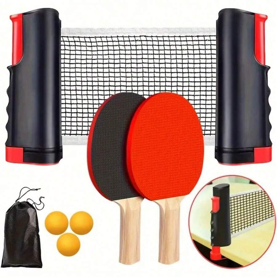 1/2 Sets Table Tennis Racket Set, Portable Table Tennis Set With Retractable Net, Paddles, Balls, Random Color Table Tennis Balls, Suitable For Competition, Daily Leisure, Training, Home Entertainment Games - Multicolor - View 1