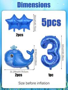 5pcs Blue Whale Theme Balloon Set, Including Blue 0-9 Number Foil Balloons, Blue Star And Blue Whale Balloons, Suitable For Boy Or Girl Birthday Decoration, Baby Shower, Ocean Theme - Multicolor - View 10