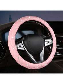 1 件钻石 PU 皮革闪亮通用 15 英寸汽车方向盘套，女士时尚汽车配件 - 白色 - 查看 12