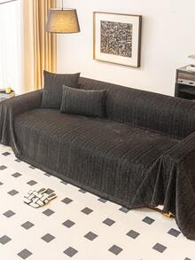 1PC Modern Chenille Sofa Throw Covers, Easy Care Machine Washable, Pet Friendly Non-Slip Couch Protector Pads For Armchair To Sectional Sofas, Scratch & Stain Resistant For Living Room Office Cafe - Black - View 6