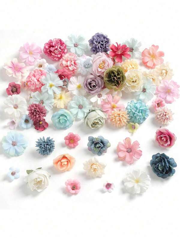 80PCS Artificial Flower Head Combination Flower Mix Silk Rose Chrysanthemum Used For DIY Wedding Bridal Bouquet Welcoming Baby Party Flower Arrangement Table Center Decoration Home Decoration,Fall Decor,Autumn