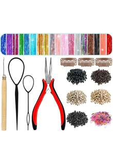 12pcs/Set Metallic Hair Tinsel Extensions, Suitable For Girls 7600 Strands Holographic Metallic Hair Tinsel, Heat Resistant, Colorful Hair Sparkle For Party/Festival (12 Colors) - Multicolor - View 4
