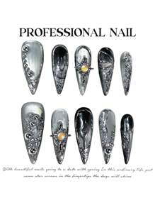 10 Peças Unhas Postiças de Estilo Legal, Pontiagudas, de Aparência Natural, Fáceis de Colocar e Aplicar para Mulheres e Meninas, Suprimentos de Salão de Unhas