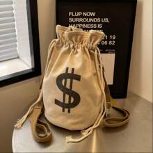 Sac à dos en canevas avec fermeture à cordon, sac d'argent vêtements avec logo dollar, sac de transport pour fêtes, cadeaux, banques, braquages, pirates, cowboys, jeux de rôle, fêtes à thème, fournitures scolaires, rentrée scolaire