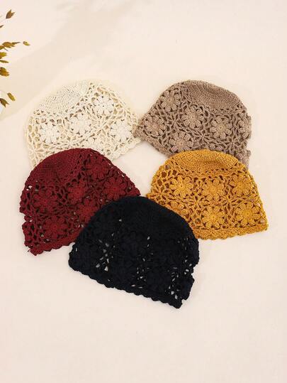 1pc Women's Retro Hollow Out Breathable Handmade Crochet Floral Decoration Versatile Lightweight Summer Sun Hat, Suitable For Daily Wear And Outdoor