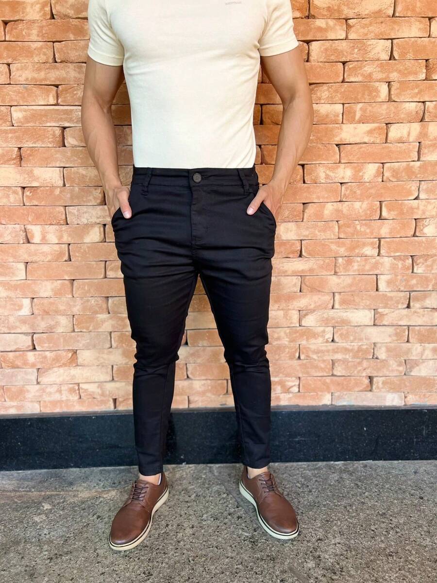 Men's Sport Pants Fine Satin Fabric Premium Tailoring Built-In Pocket - 黑色 - 查看 1