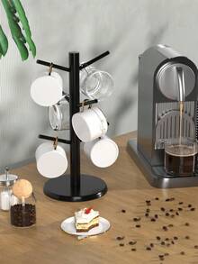 6-Cup Holder Stand With Base, Multi-Functional Cup Organizer Rack, Creative Design For Entrance, Holds Keys, Jewelry, Coffee Mugs, Tea Cups And Glasses - Black - View 8