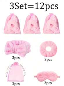 4/8/12/16/20 件/套水疗过夜派对套装：粉色头带、毛绒眼罩、天鹅绒发圈和欧根纱袋 - 非常适合女孩的睡衣派对和水疗活动母亲节毕业典礼 - 彩色 - 查看 13