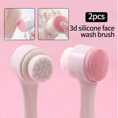 1 pieza Cepillo facial de limpieza con cerdas suaves de silicona, cepillo exfoliante facial para limpieza profunda de poros, cepillo de masaje manual de doble cara para limpieza profunda de poros, cepillo de limpieza facial 2 en 1