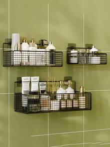 浴室收纳架，浴室壁挂式免打孔收纳架，浴室铁艺壁挂式洗漱用品架，家居浴室装饰，浴室收纳整理架，秋季装饰，返校季装饰