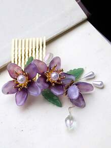 1 pieza / Elegante pinza para el cabello con diseño de flor de melocotón morado de gran tamaño, de 7CM de largo, con estilo antiguo chino, decoración para el cabello, cheongsam, borla larga, de material metálico con retención permanente del color, fácil de usar