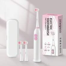 1pcs Electric Toothbrush With Six Rotating Brushheads, Better Cleaning Effect, Replaceable Battery, Portable Case Travel,Gift - White - View 3