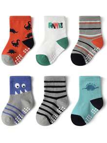 6双/12双防滑卡通星星印花婴儿/儿童袜子，透气幼儿男童/女童防摔袜 - 彩色 - 查看 14