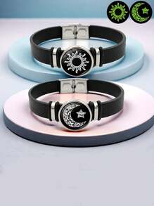 2 Stücke Leuchten im Dunkeln Stern & Mond Armbänder, vielseitiges Sonne & Mond Charm Armband, Geschenk für Freunde