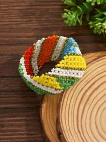 1pc Bohemian Style Beaded Elastic Bracelet For Women (Bead Color And Floral Pattern May Vary Slightly)