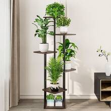 Plant Stand 5 Tier Indoor Metal Flower Shelf For Multiple Plants Corner Tall Flower Holders For Patio Garden Living Room Balcony Bedroom, Black (5 Tier-Black) - 6層-黑色+黑橡木 - 查看 3
