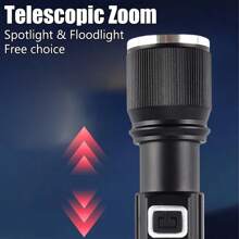 1pc Super Bright Flashlight | Spotlight/Floodlight Dual Modes Zoom + 3 Brightness Levels | Type-C Fast Charging + Real-Time Power Display | Waterproof Design | Ideal For Outdoor Adventure, Camping, Night Riding, Car, Home Emergency