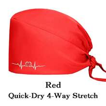 1 件心形刺绣弹性防护帽，可调节男女通用工作帽，适用于药房、家庭护理、厨师，舒适