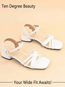 Wide Fit Women Simple Style Criss-Cross Slingback Low Heel Open Toe Sandals, New Summer Mid Heel Strap Classy Dress Shoes, Versatile Elegant High Heels