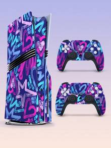 Juego de 4 piezas de piel de vinilo con estilo de graffiti para consola y controlador de juegos DISC Pro - Resistente a los arañazos, impermeable, a prueba de polvo - Envoltura de adhesivo con tema dinámico de graffiti de juegos genial - Multicolor - Ver 8