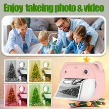 圣诞节装饰儿童即时相机适合 3-12 岁孩子幼儿儿童男孩女孩生日礼物 2.4 英寸屏幕 12MP / 1080P 高清摄像机婴儿即时打印数码相机 - 粉色