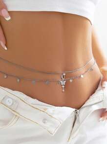 AVYRING 1 set Anneau de nombril multi-couches en  pour la plage d'été avec chaîne de taille, boucle de nombril en strass bikini, pendentif de piercing de nombril, chaîne de taille sexy, bijoux de corps pour femmes