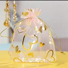 5/10/20/50/100 Stück Herz-förmige Mehrfarbige Gaze Beutel, Geschenkverpackungstüten, Geschenktüten, Heim- und Alltagsartikel, Nylontasche Aufbewahrungstüten, Festival- und Partyartikel, Hochzeitsartikel, Geschenkdekoration Verpackung